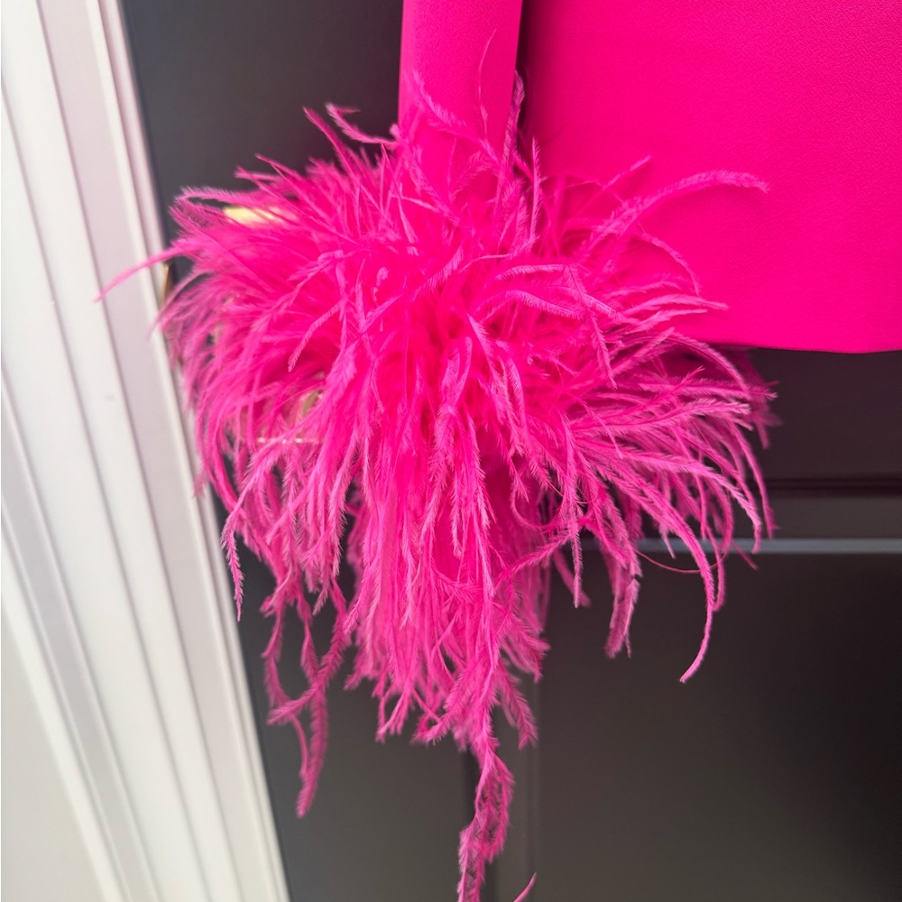 Zara Fuchsia Blazer with Feathered Cuffs - Picture 2 of 6